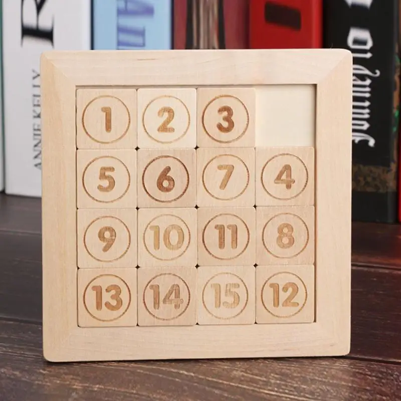 

IQ Game Toy 15 Puzzle Math Wooden Brain Teaser Assistant Growth Cognition Numbers 1-15 Baffling Necessary Fun Toys