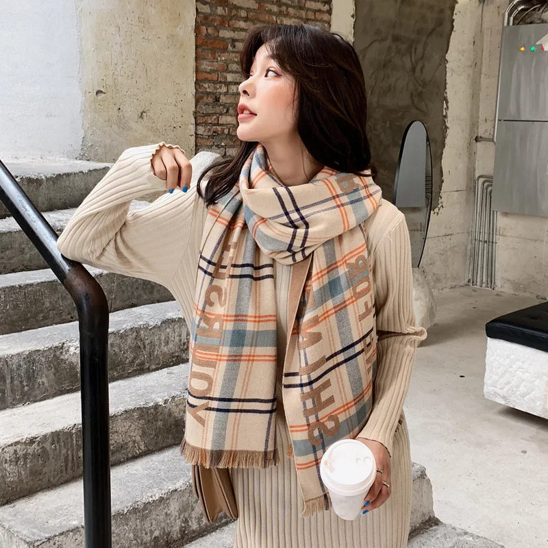 Женский шарф в клетку из кашемира с надписью европейском и американском стиле