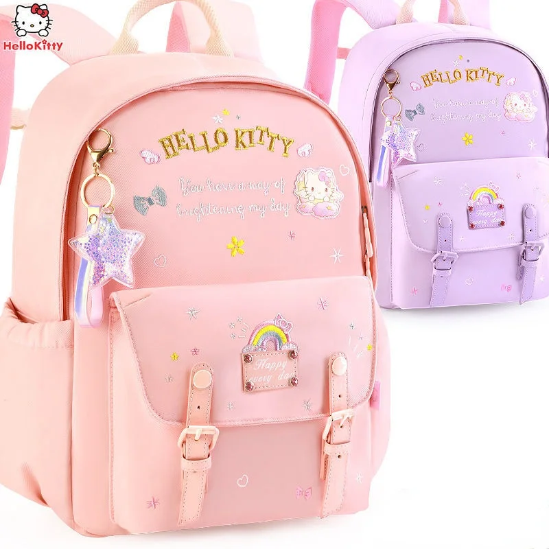

Модный легкий рюкзак Hello Kitty с рисунком, облегчающий позвоночник, простой и удобный водонепроницаемый детский школьный рюкзак