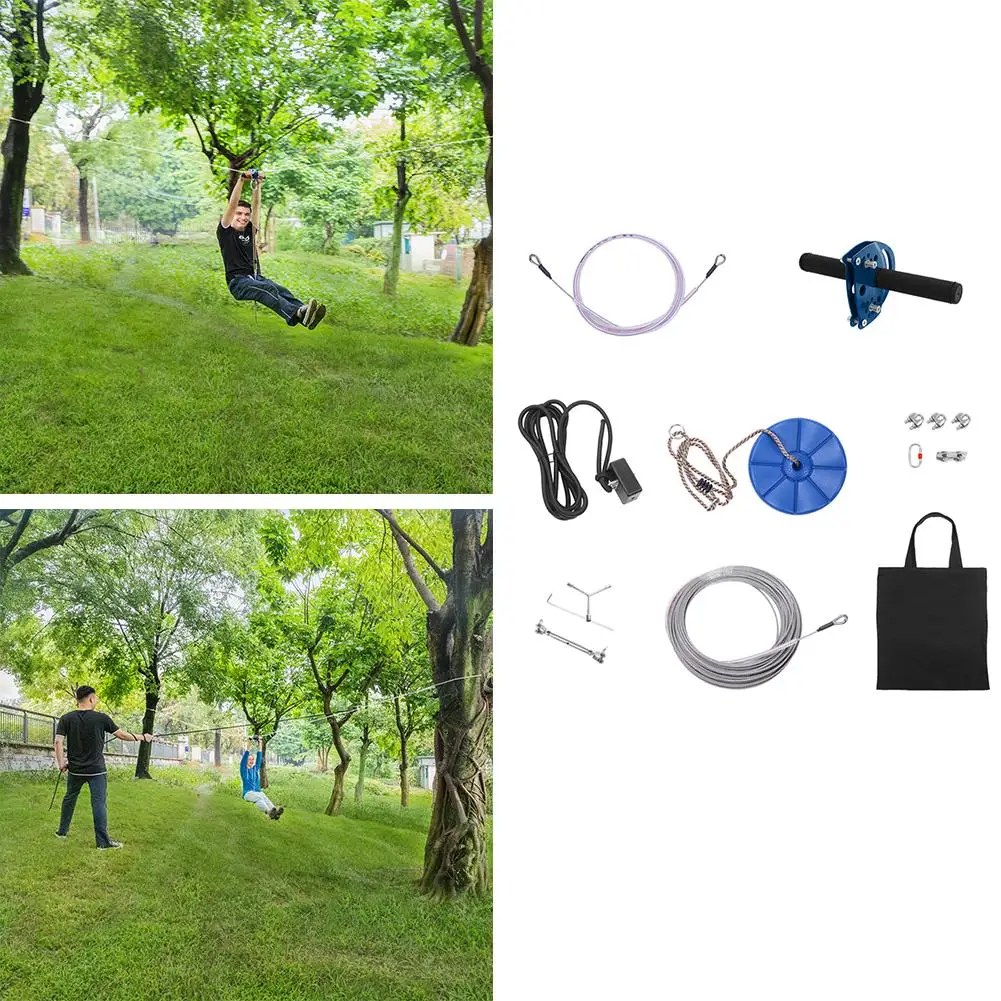 

Zip Line Kit for Kids and Adult Hand Shank Disk Safety Rope Wire Rope