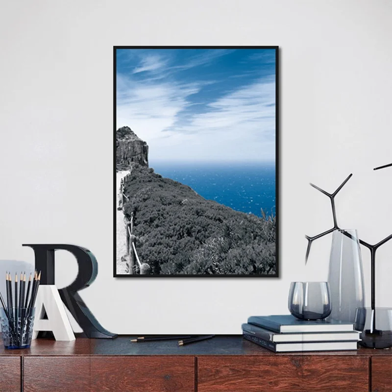 

Creative Mediterranean Art Poster Two Colors Seaside Path Yellow&Blue Canvas Painting Home Decor Living Room Painting Frameless