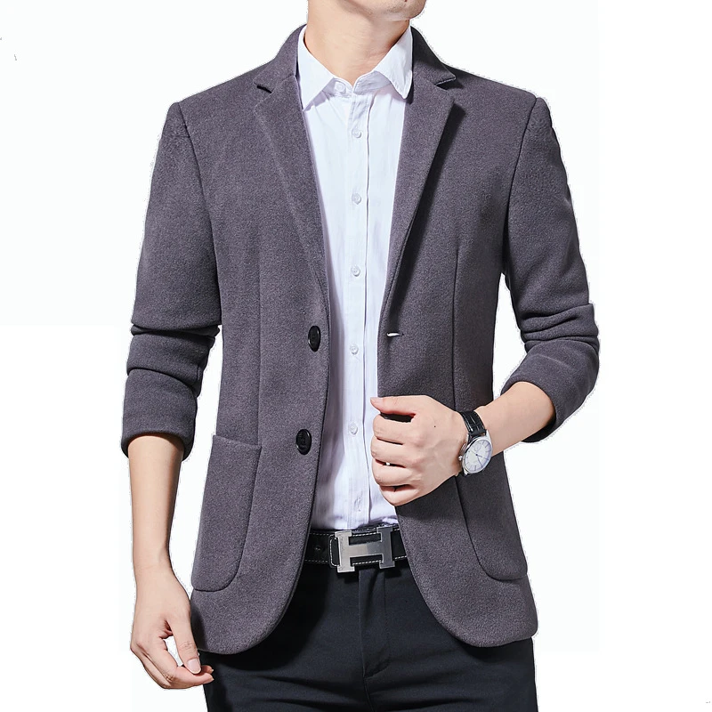 

BROWON Winter New Woolen Mens Suits Blazers Slim Fit Clothes Smart Casual Jacket Clothing Date Work Social Mens Blazer Jacket