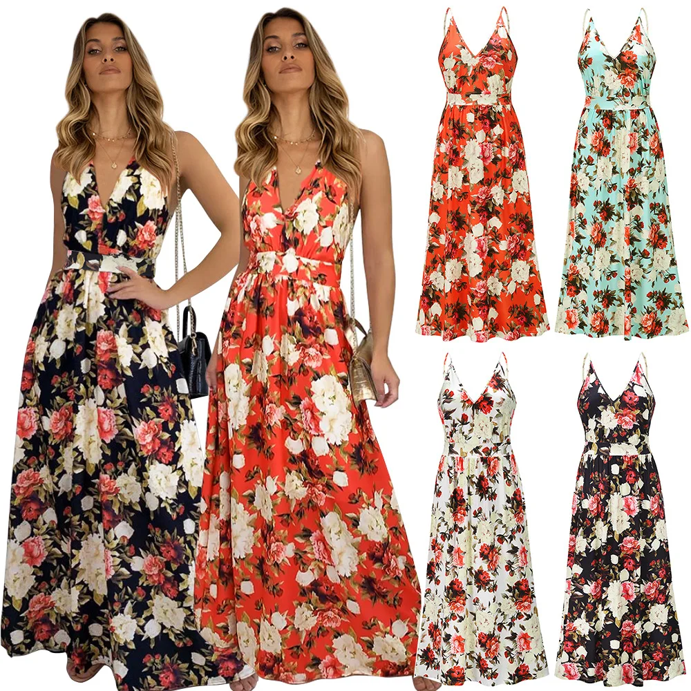 

Plus size women's dress 2021 spring and summer sling floral dress