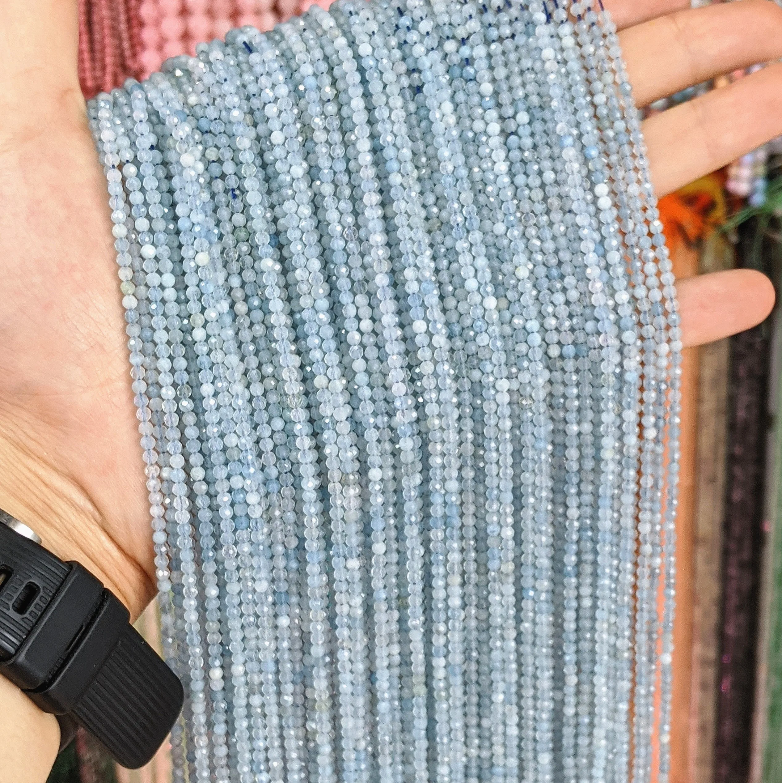 

Natural Stone Crystal Seed Beads 3mm Faceted Cutting Loose Aquamarine Beads for Jewelry Making