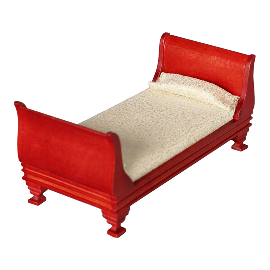 

1/12 Dollhouse Wooden Single Bed Mini Furniture Bedroom Decoration Ornament