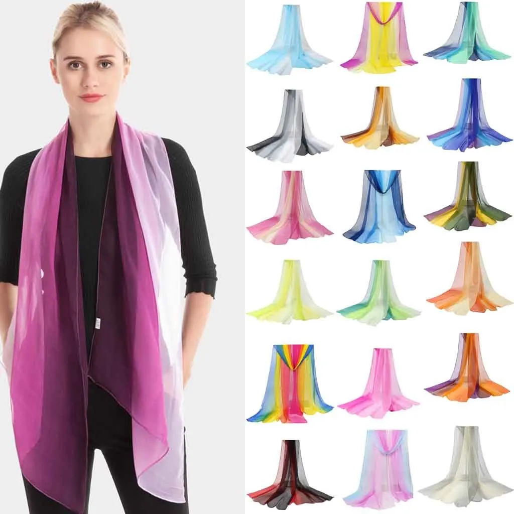 Женский градиентный шарф светильник шаль Тонкий пляжный модный Шелковый зимний