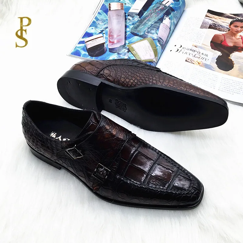 Туфли мужские из кожи аллигатора итальянская кожаная подошва чистая ручная