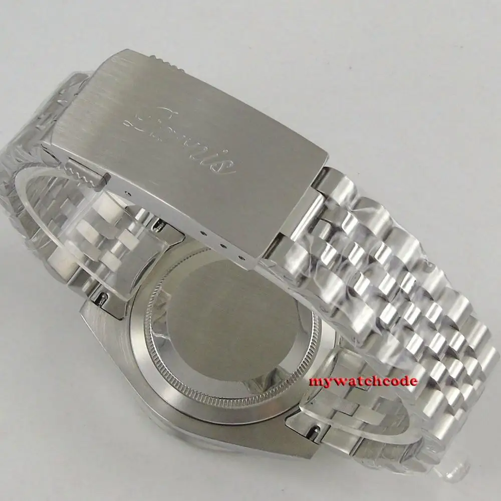 40 мм PARNIS черный циферблат юбилейный браслет сапфировое стекло светящиеся