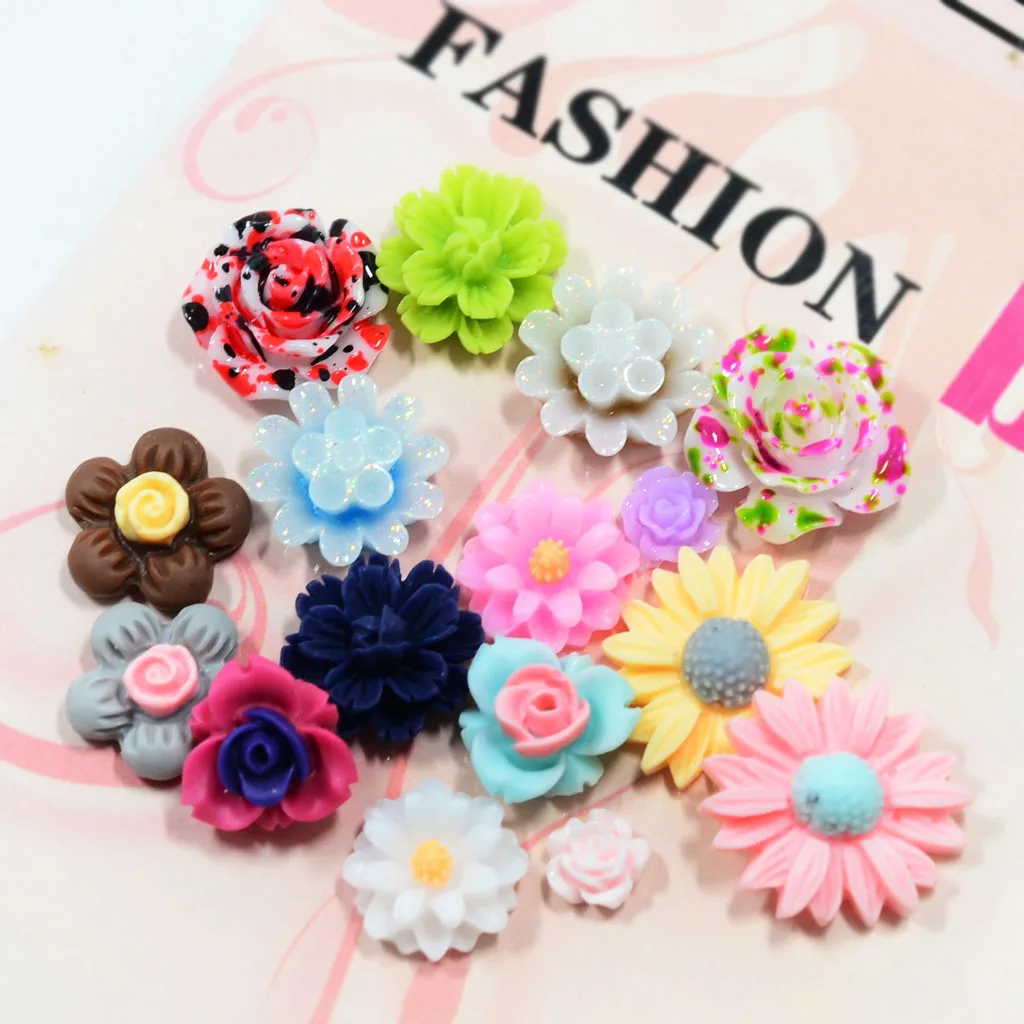

50 Pieces Assorted Resin Rose Flower Cabochons Phone Case Wedding Decoration DIY Craft