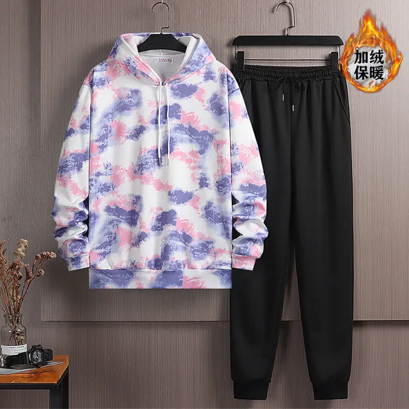 

Tie Dye Autumn Winter 2 Piece Set Men Women Hoodies Pants Printed Sportswear Suits Thicken Warm Unisex Hoodie Sets Tracksuits