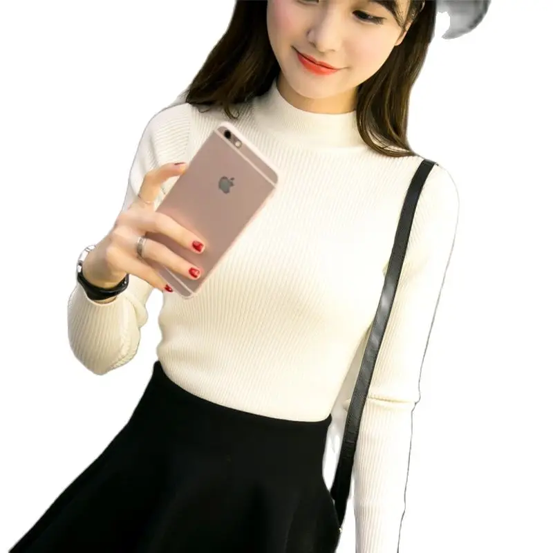 Новинка 2021 зимняя Корейская короткая водолазка OHCLOTHING с рукавом свитер высоким