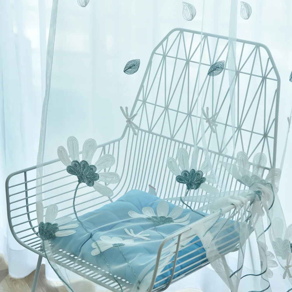 Пасторальная вышитая пряжа для гостиной Цветочная сетчатая занавеска со