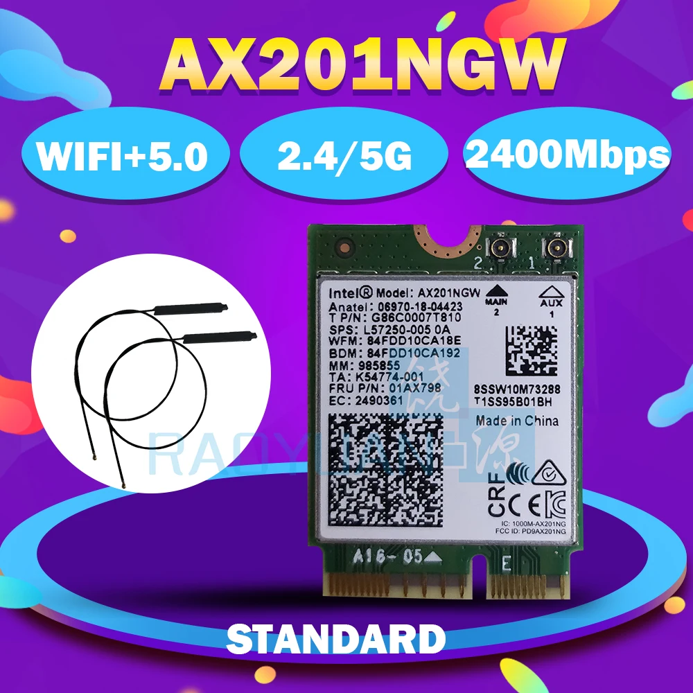 Dual Band 2400Mbps Wireless For Intel Wi-Fi 6 AX201 Bluetooth 5.0 NGFF Key E CNVi Wifi Card AX201NGW 2.4Ghz/5Ghz 802.11ac/ax | Компьютеры