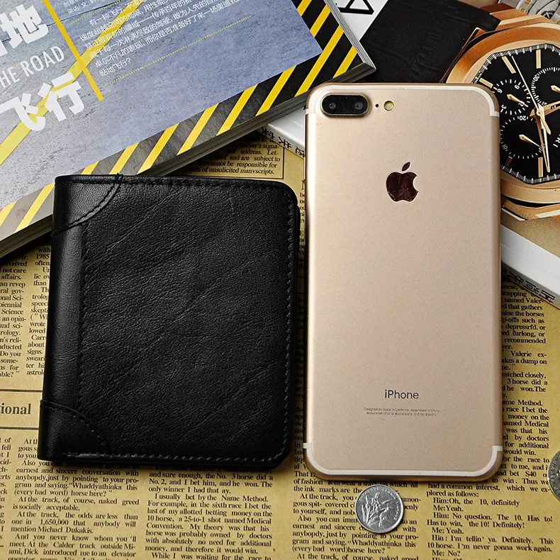 Роскошный черный кошелек из натуральной кожи с передним карманом Мужской