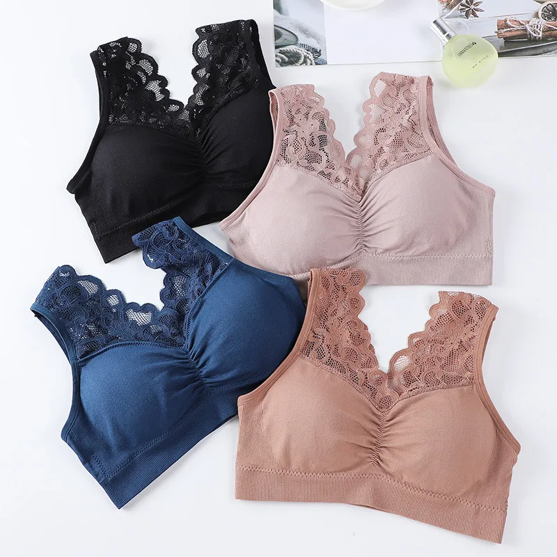 

New generation thickened chest pad lace V-neck seamless back bra bra vest bra bra bra women's underwear