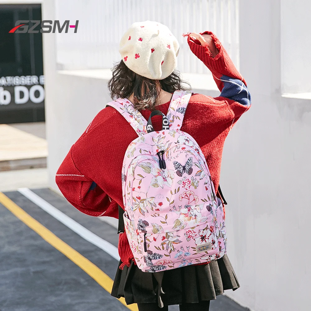 Женский холщовый рюкзак с милым цветочным узором и бабочками для девочек