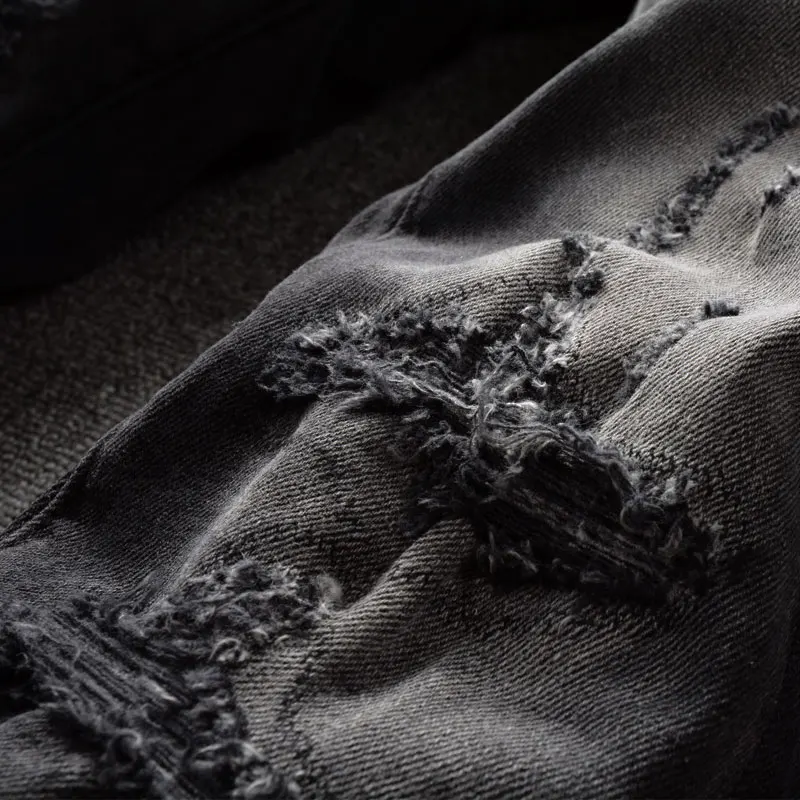 

American Streetwear Fashion Men Jeans High Quality Retro Black Gray Slim Fit Ripped Jeans Men Designer Hip Hop Denim Punk Pants