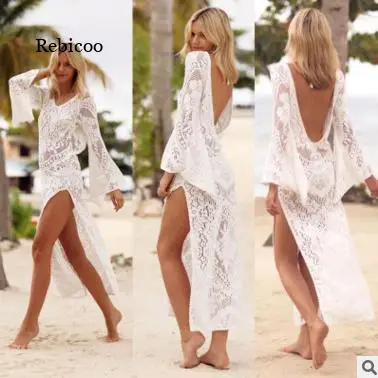 

Сексуальное Кружевное женское пляжное платье, накидка на бикини, новинка 2022, однотонное женское платье для побережья