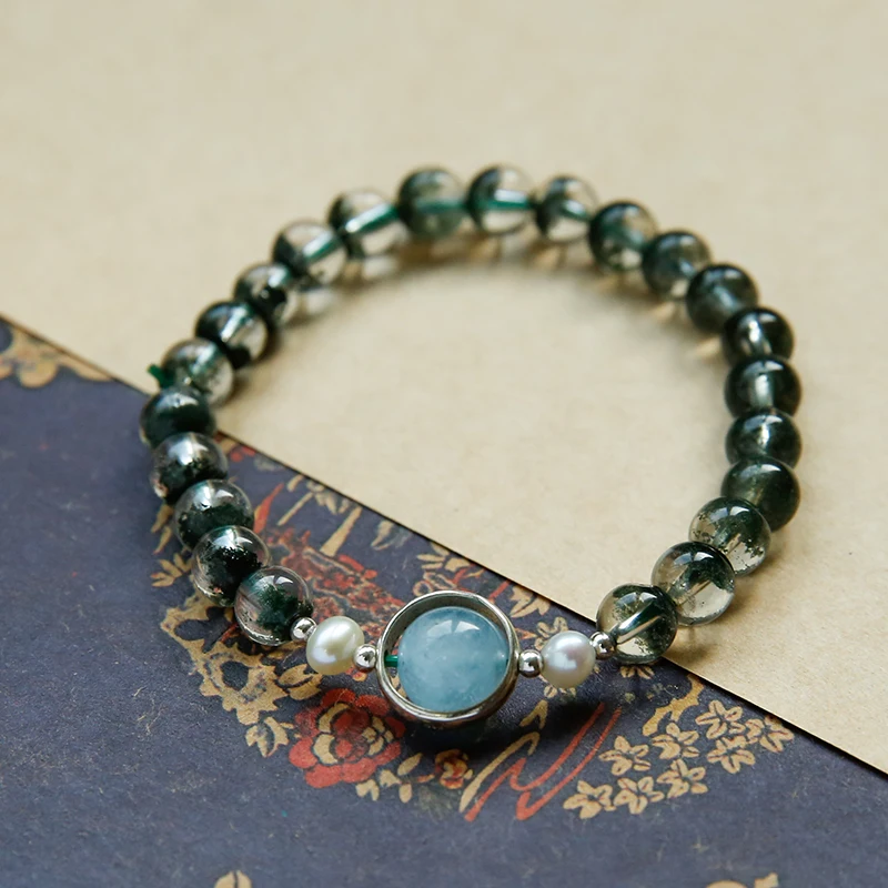 Зеленый браслет с кристаллами призрака женский из рога изобилия пять элементов