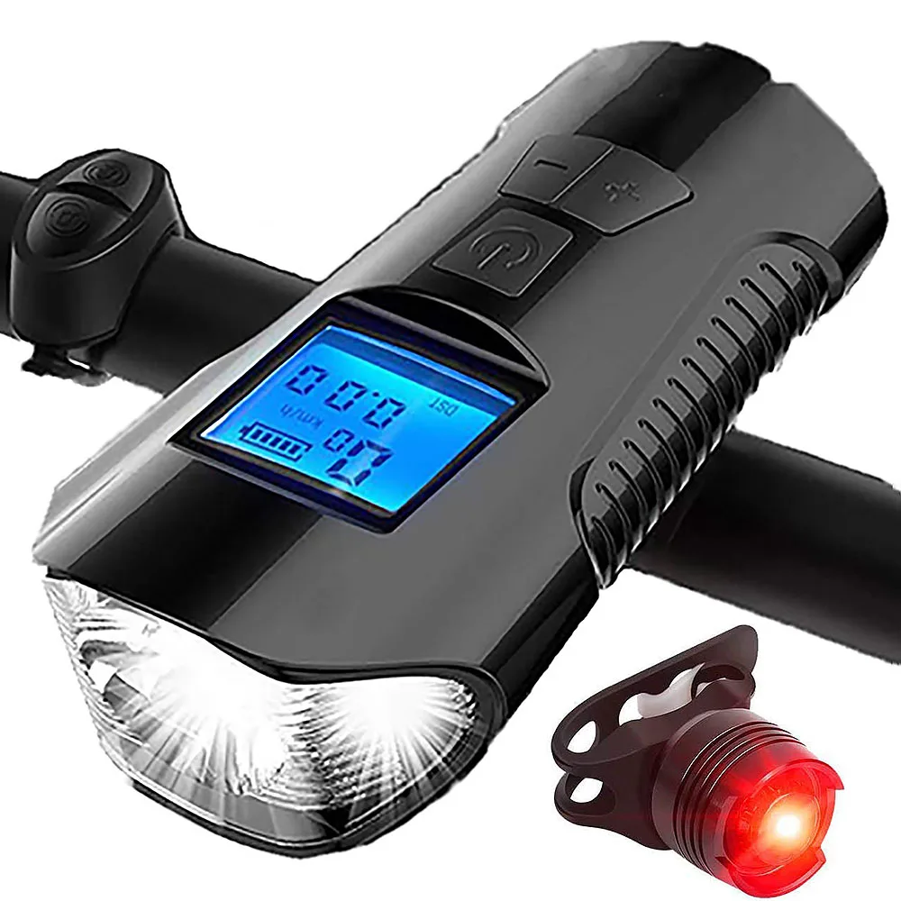 

3 In 1 Bike Bicycle Light USB LED Rechargeable Set Mountain Front Back Headlight Lamp Flashlight Outdoor LCD Screen Cycling Lamp