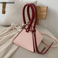 chic geometric triangle drawstring women handbags casual pu messenger bags female designer solid color shoulder bag clutch
