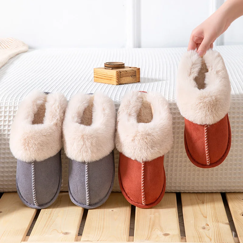 JaneTroides Men Winter New Cotton Slippers Outdoor Fashion Warm Indoor Bedroom Cotton Plush Shoes Fleece Fluffy Couple Memory