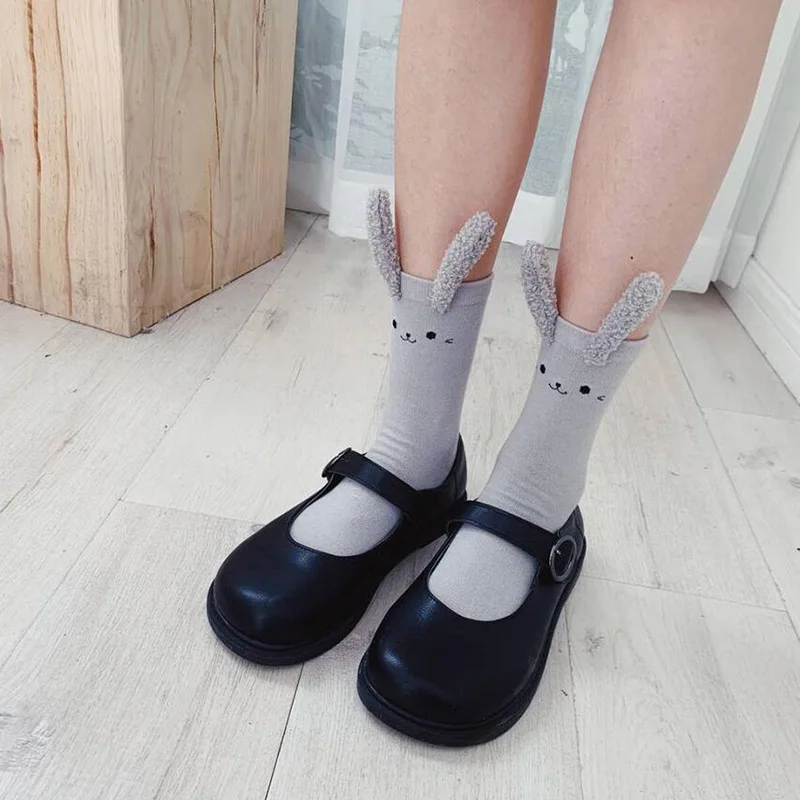 ZZIYEETTM 1 Pair Girls Kawaii Harajuku Cute Rabbit Socks Students Cotton Plush Ears | Женская одежда