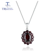 tbjnatural gemstone black garnet pendant necklace 925 sterling silver fine jewelry for woman birthday party daily wear