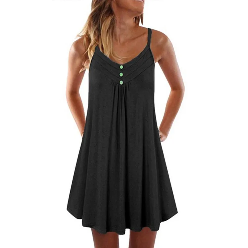 

Women Solid Midi dress Sexy V-Neck Sleeveless Button Beach Casual Boho Midi Dress Plus Size 5XL vestidos