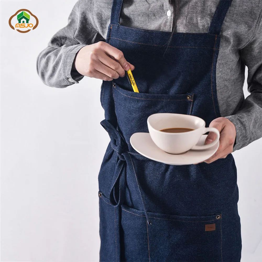 MSJO Kitchen Apron Denim Art Women Gardener Man Adults Long Dress Barista Baking Paint Cooking Aprons For Woman New | Дом и сад