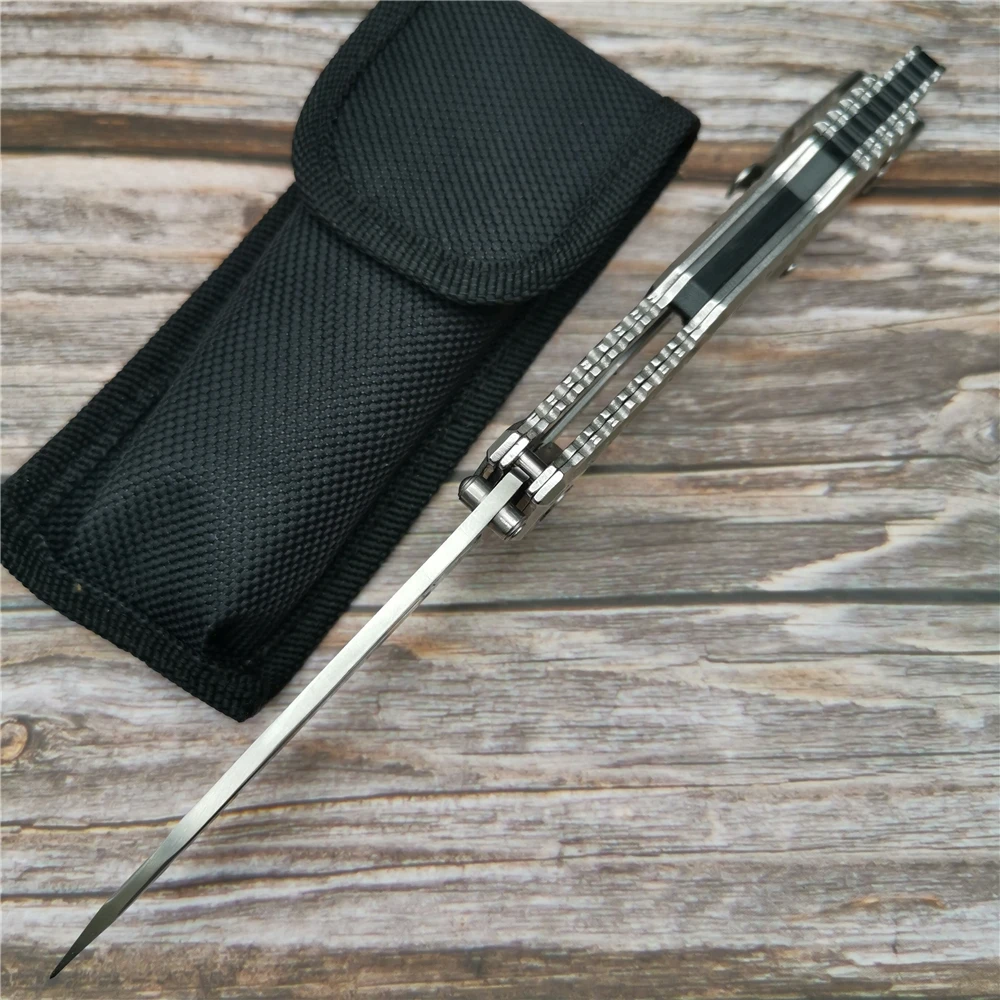 Нож складной серебристый из нержавеющей стали прочный долговечный для кемпинга