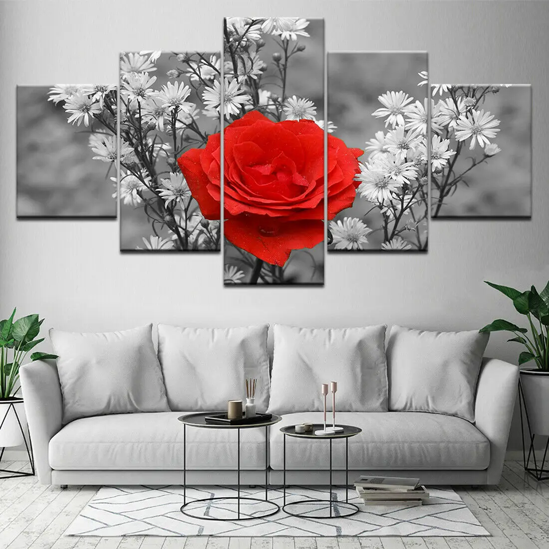 

Красная Роза Серый маргаритки 5 шт. без рамки холст картина печать на стене искусство холст картина на стену Декор для гостиной