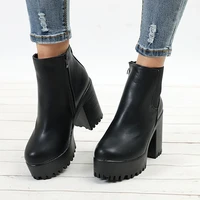 10cm high heels platform boots women desginer shoes woman block heels new plataforma womens boots leather round toe ankle boots