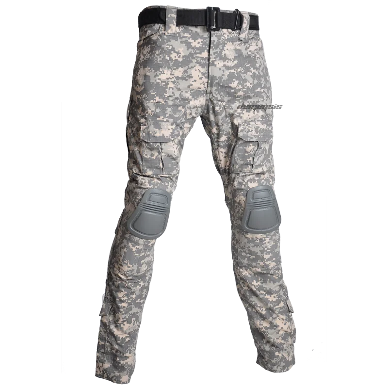 pants ACU Тактические костюмы рубашка+ брюки с налокотниками Наколенники Мужская камуфляжная одежда для охотников Мультикам военная форма - Цвет: pants ACU