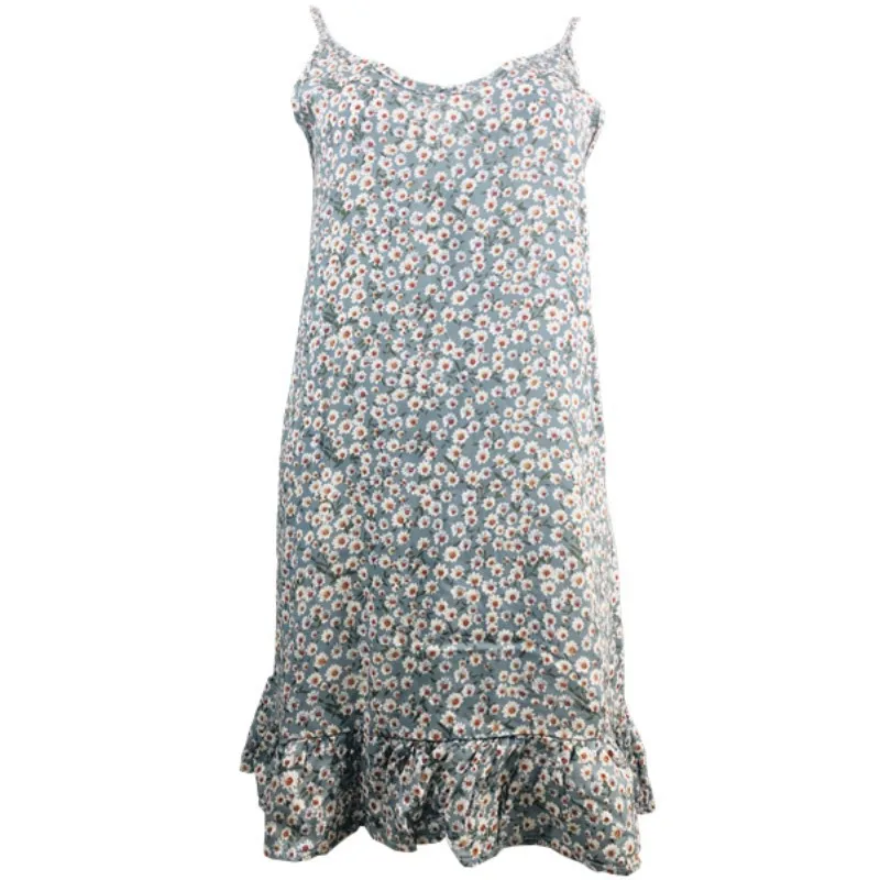 

Women's Ruffles Spaghetti Strap Dress Backless Boho Floral Print Mini Dresses for Women Lady Summer Holiday Loose Short Dress