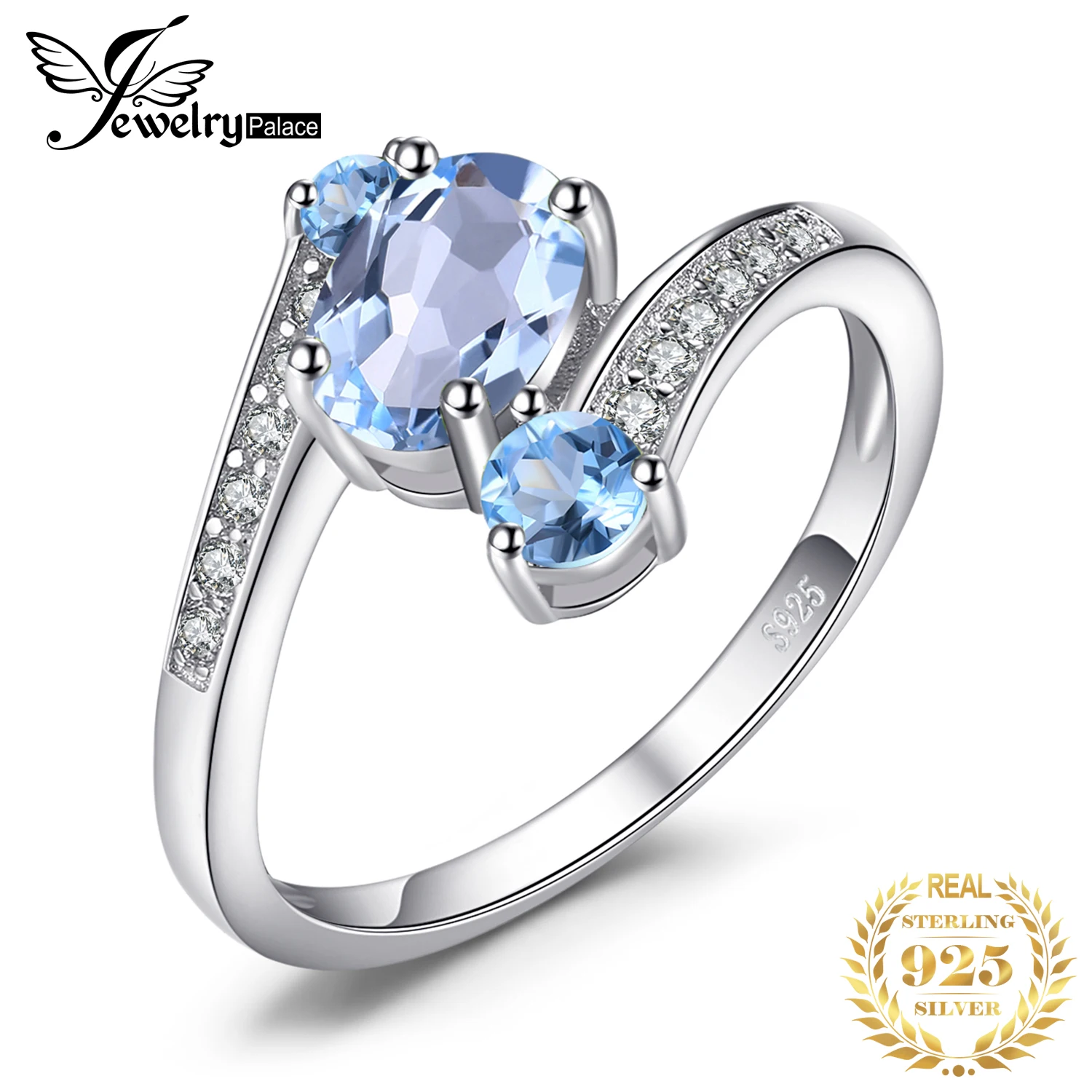 JewelryPalace 2.48ct Природный Голубой топаз Драгоценное кольцо чистого массива