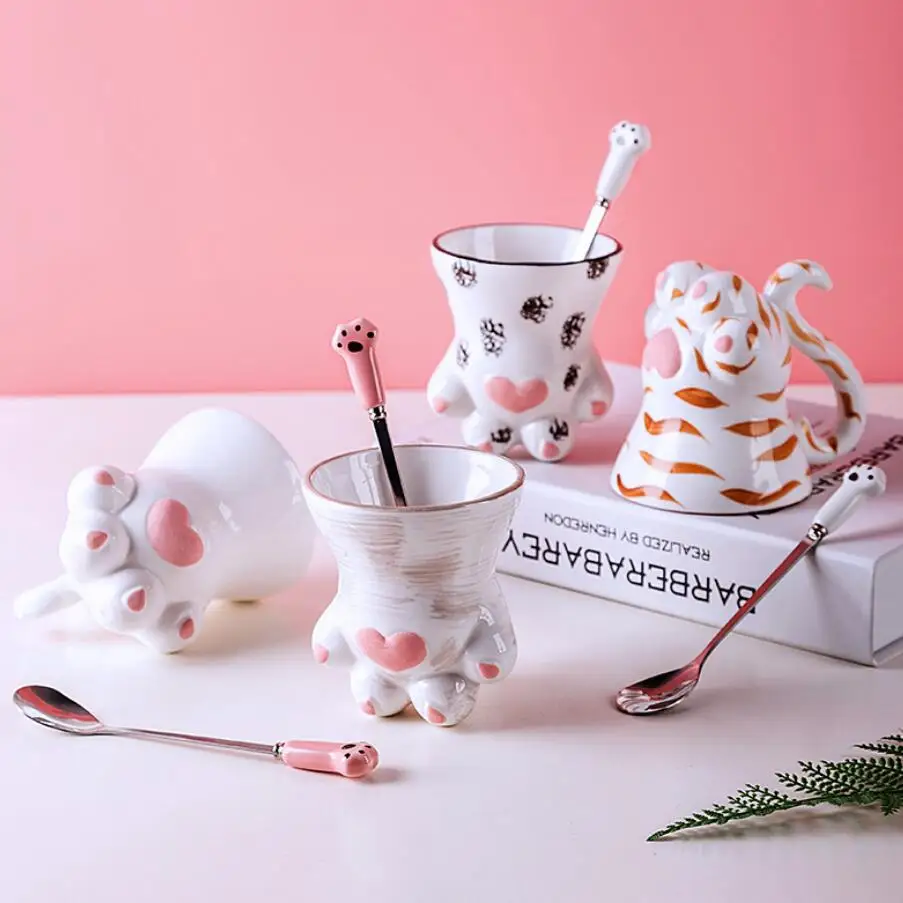 Кошачьи когти чашка кофе для офиса дома мультяшный кот девушка сердце креативная