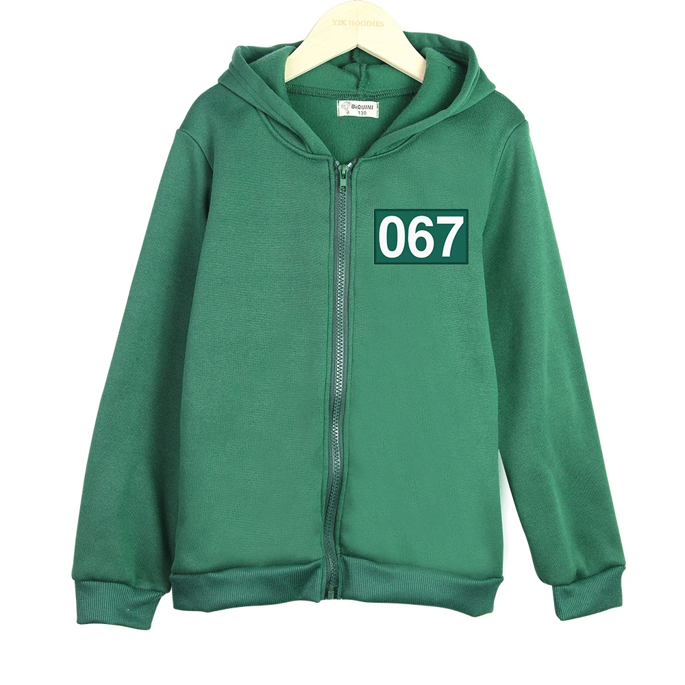 

Children Zipper Hoodie Girls Squid Game Player 067 Pullover Hoodie Korean Sweatshirt Long-sleeved Boy Coat Harajuku Kids Clothes