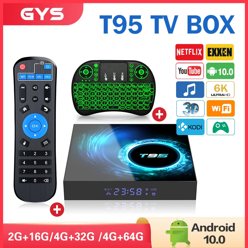 Android Tv Box T95 Smart Tv Box Android 10 6k 2.4g  Wifi 128g 3D Voice16g 32gb 64gb 6k Quad Core Set-Top Box Media Player