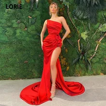 Lorie vestido de noite, vestido longo de cetim com pregas, divisão alta, preto, vermelho, sereia, sexy, vestido de baile (4)