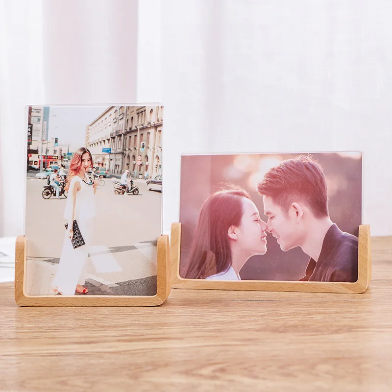 Европейская настольная фоторамка U образной формы из цельной древесины стенд