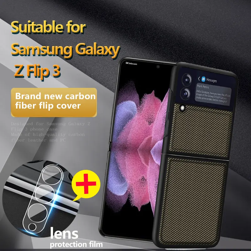 

New Carbon Fiber Flip Case For Samsung Galaxy Z Flip 3 Case Carbon Fiber Leather Cover For Galaxy Flip3 Case Full Protector Capa