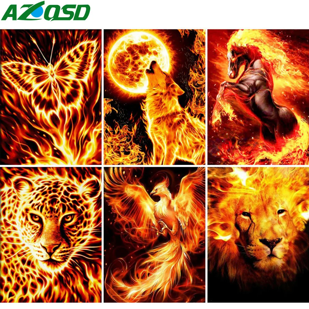 

AZQSD Diamond Embroidery Butterfly Wolf Lion Flame Mosaic 5D Diamond Painting Animal Cross Stitch Rhinestones Home Decoration