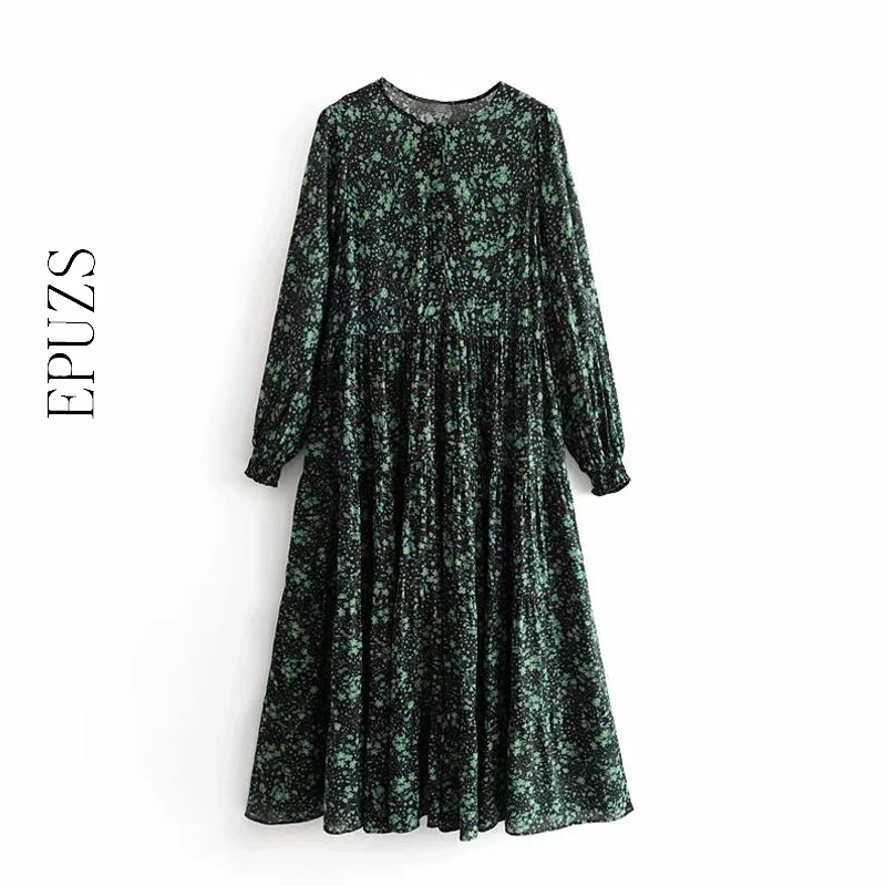 Винтажное длинное платье с цветочным принтом в стиле бохо Женское зимнее длинным