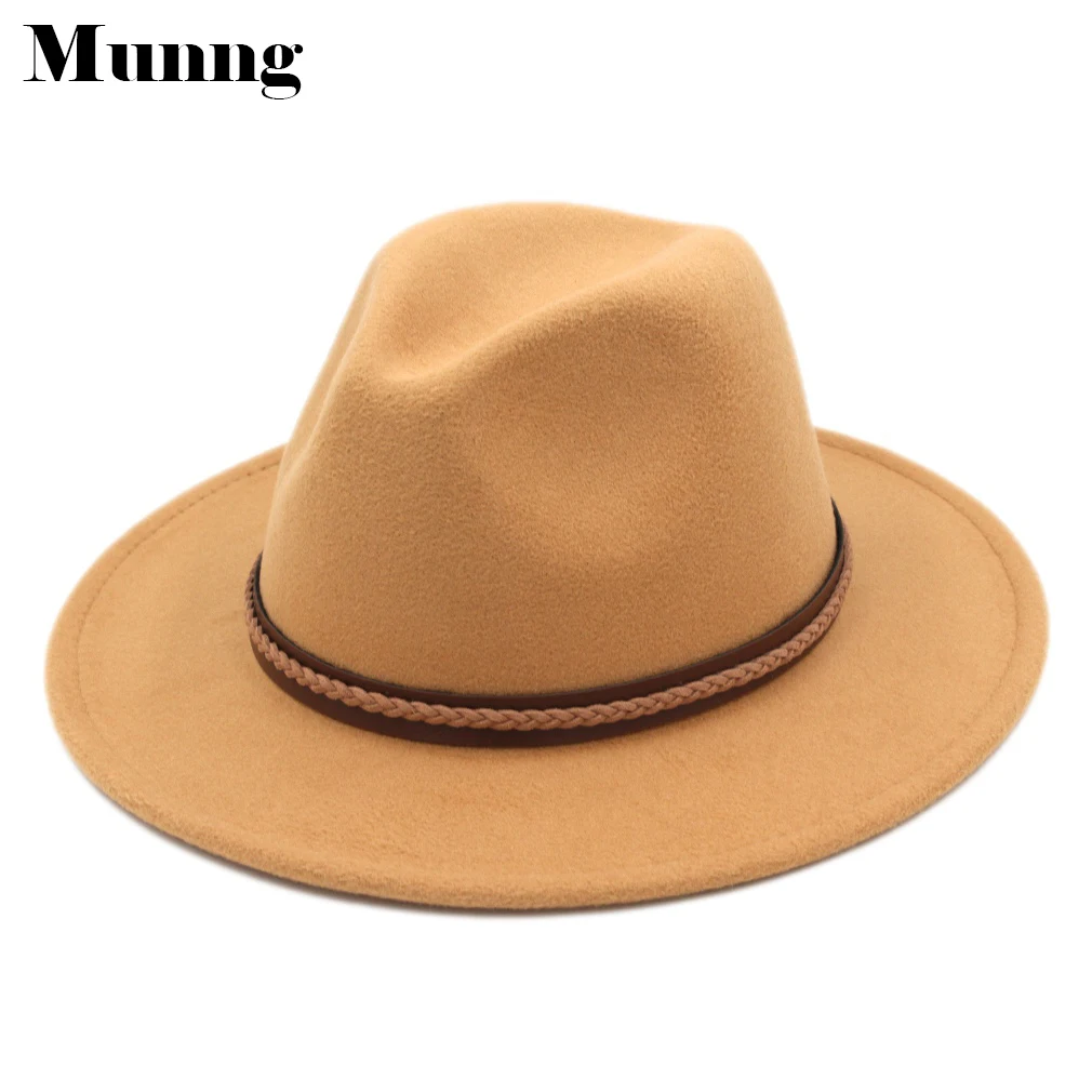 

Munng Winter Wool Blend Panama Church Cap Wide Brim Sombrero Fedora Hat DIY Hatband