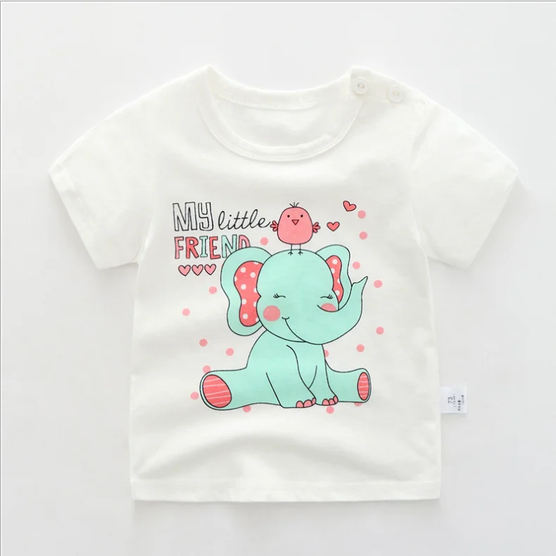 Детская Хлопковая футболка с круглым вырезом коротким рукавом и мультяшным