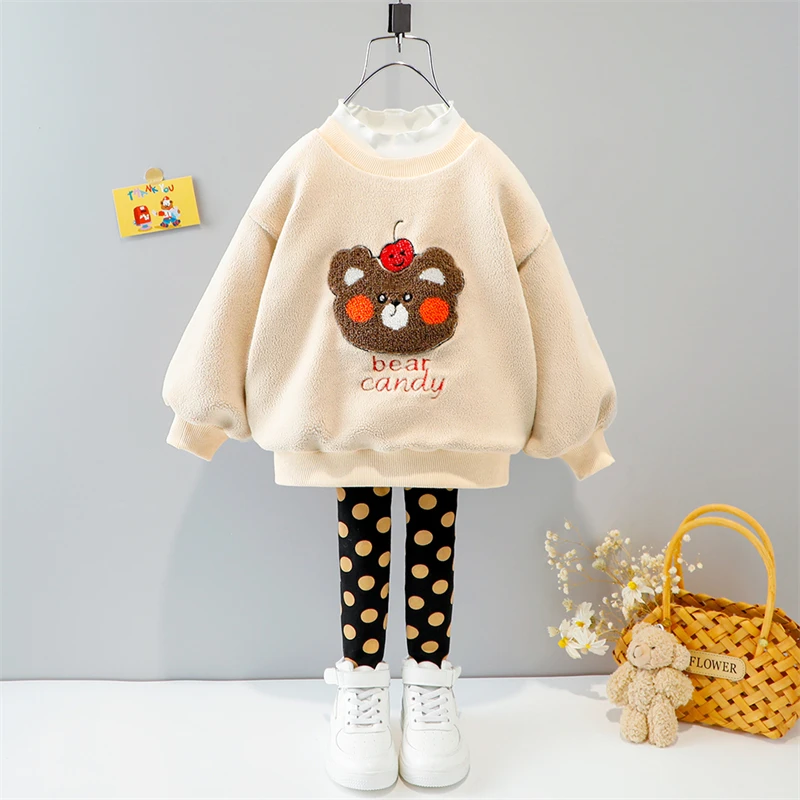 

Комплект одежды HYLKIDHUOSE для маленьких девочек, зимний детский свитер с плюшевым медведем и штаны, Одежда для новорожденных, детская спортивн...