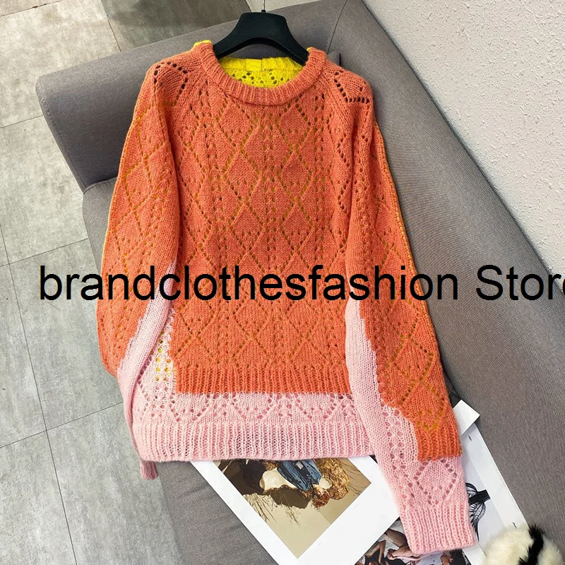 

Женский свитер контрастных цветов, Свободный пуловер оверсайз с длинным рукавом, Осень-зима 2021