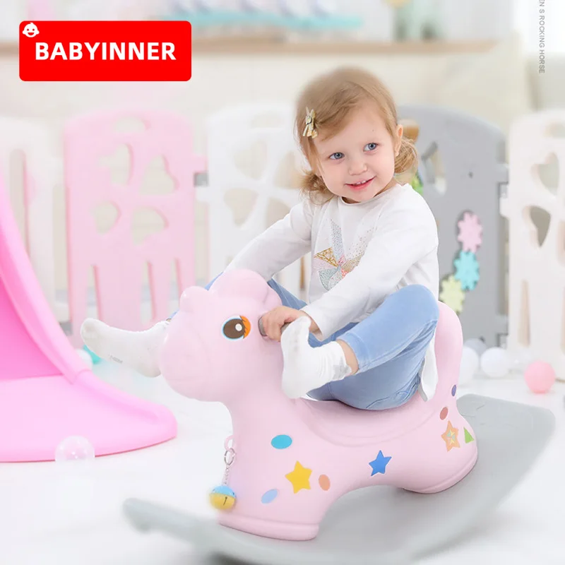 Babyinner Baby Ride on Toys Balance Kids Rocking Horse Chair Thickening Chassis Multifunctional PE Plastic Toys Indoor