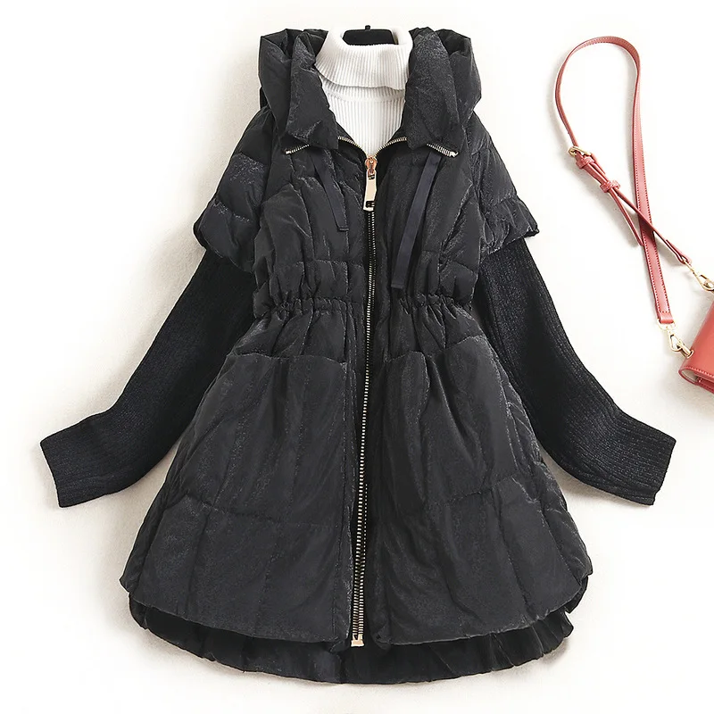 Knitted Patchwork Woman Parkas Design 90% White Duck Down New 2021 Women Coats and Jackets Winter